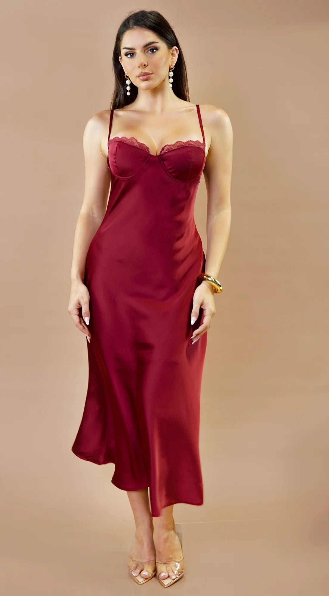 Civelle Satin Maxi Dress Burgundy Red