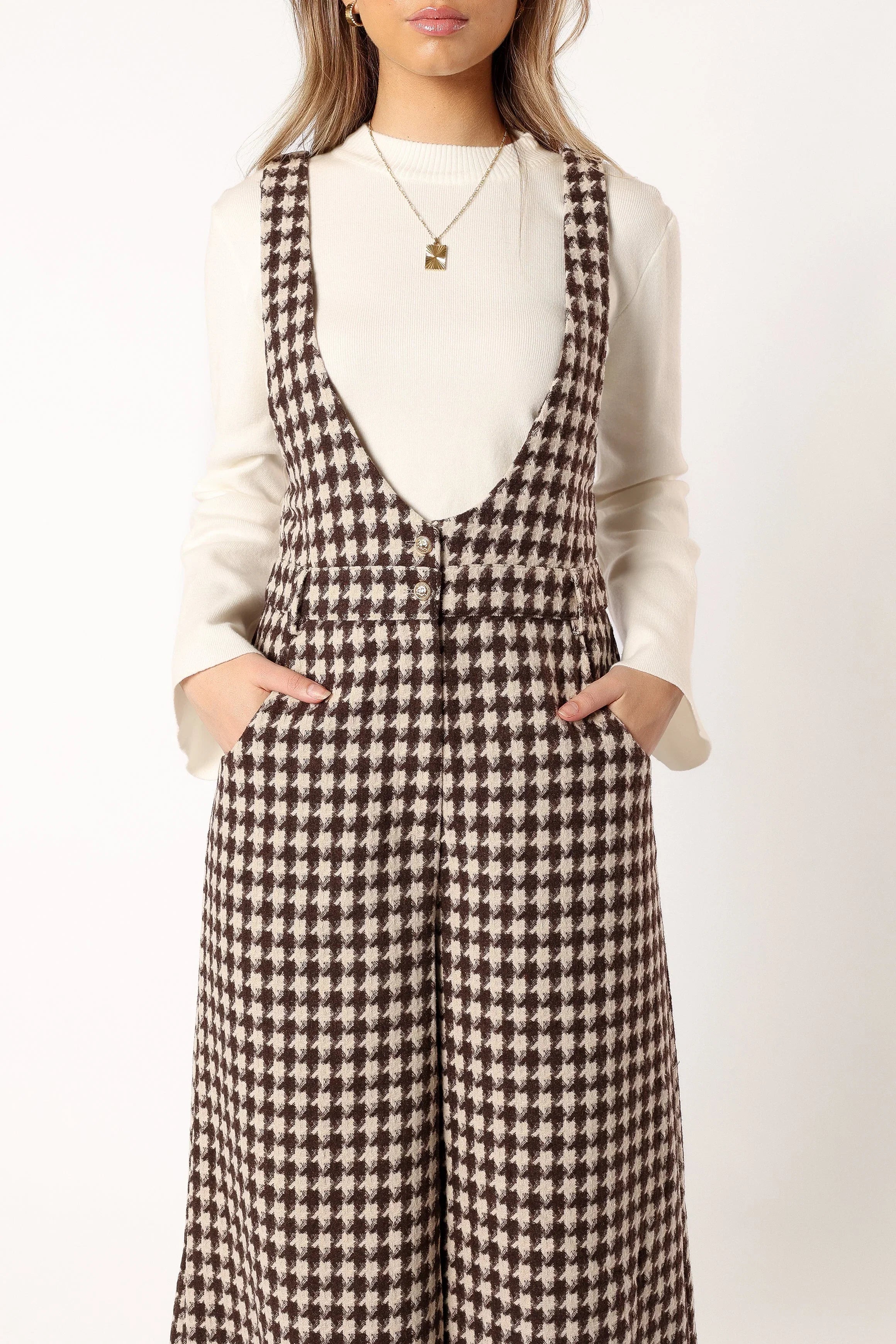 Jackson Jumpsuit Tan Houndstooth
