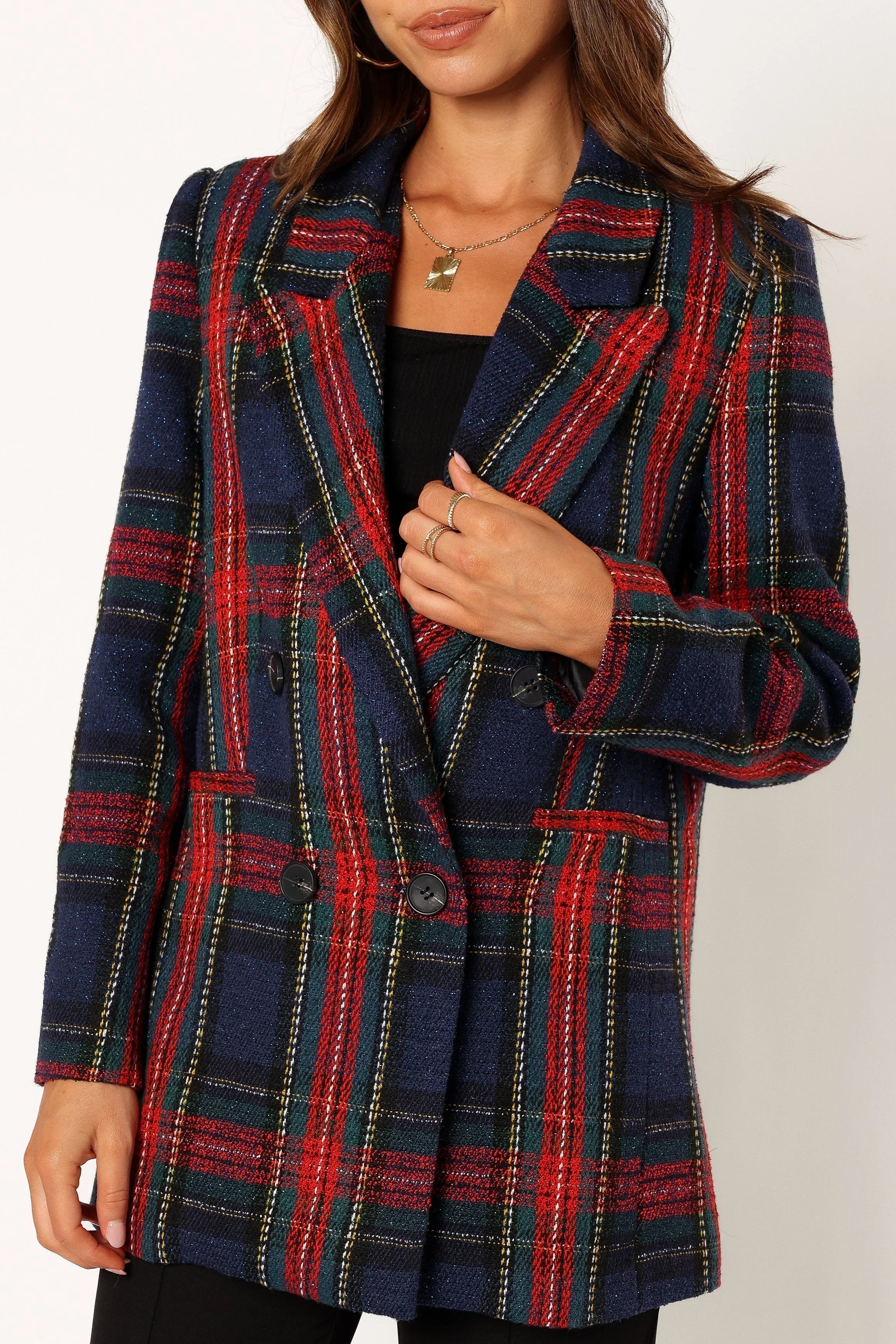 Vivienne Plaid Blazer Red Navy Multi