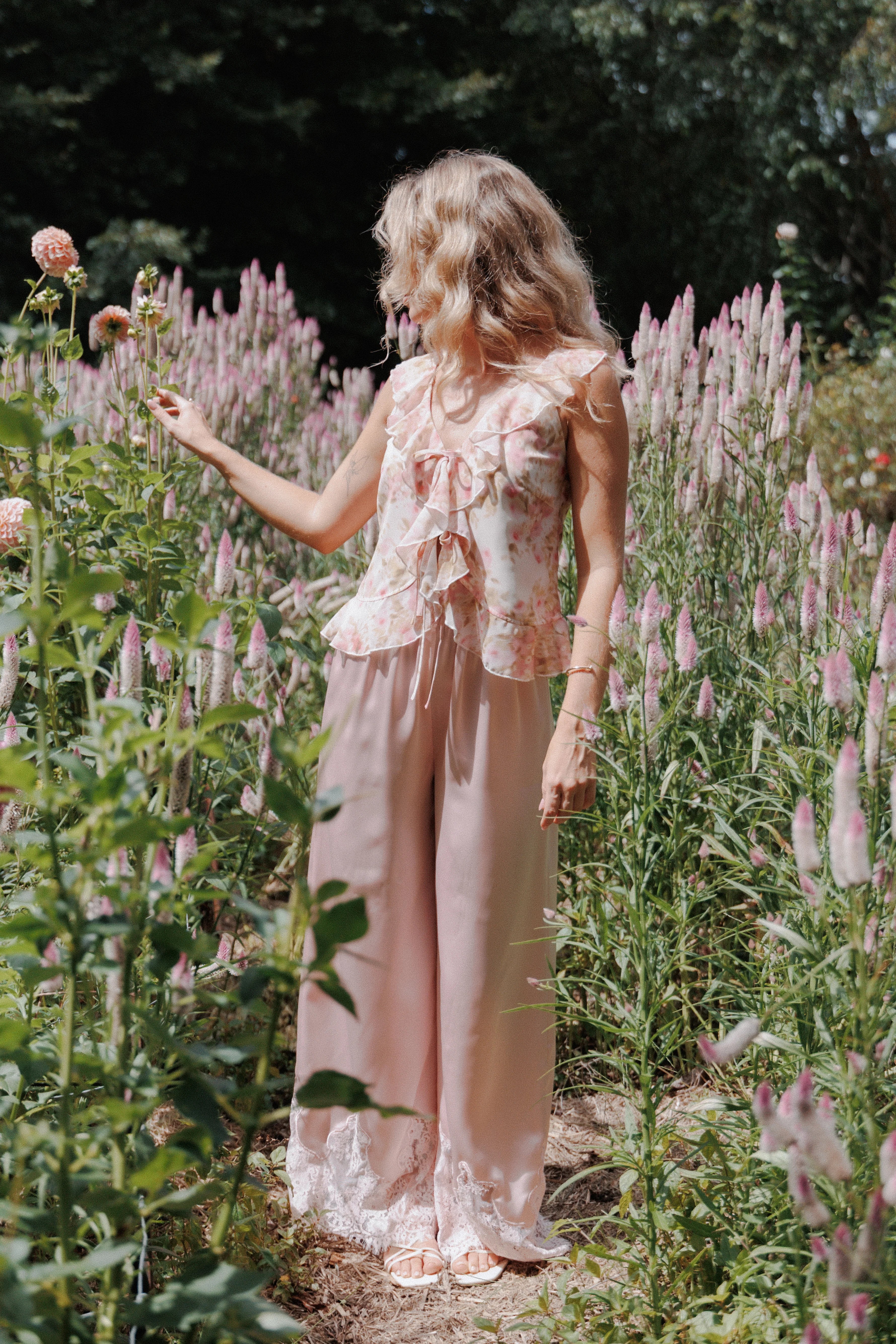 Ismena Tie Front Top Blurred Pink Floral