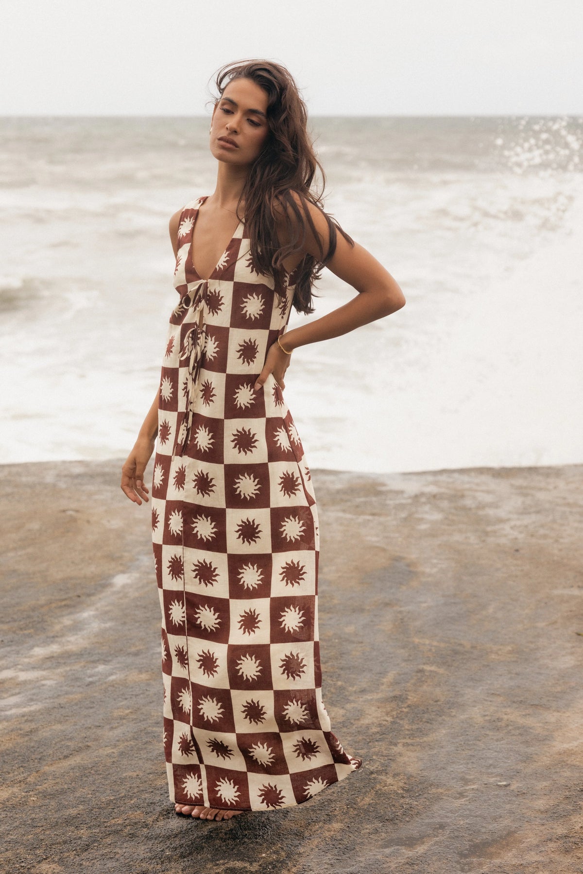 Carson Midi Dress Brown Cream