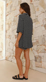 Lacole Button Up Shirt and Shorts Set Black White Stripe