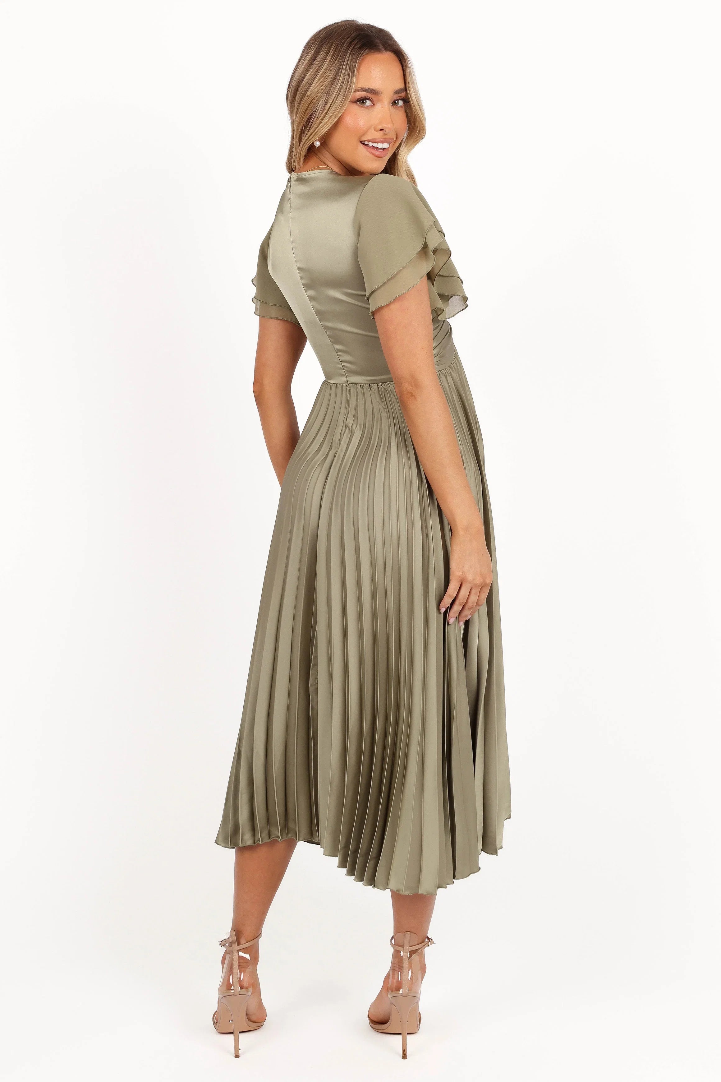 Nova Flutter Sleeve Midi Dress Olive