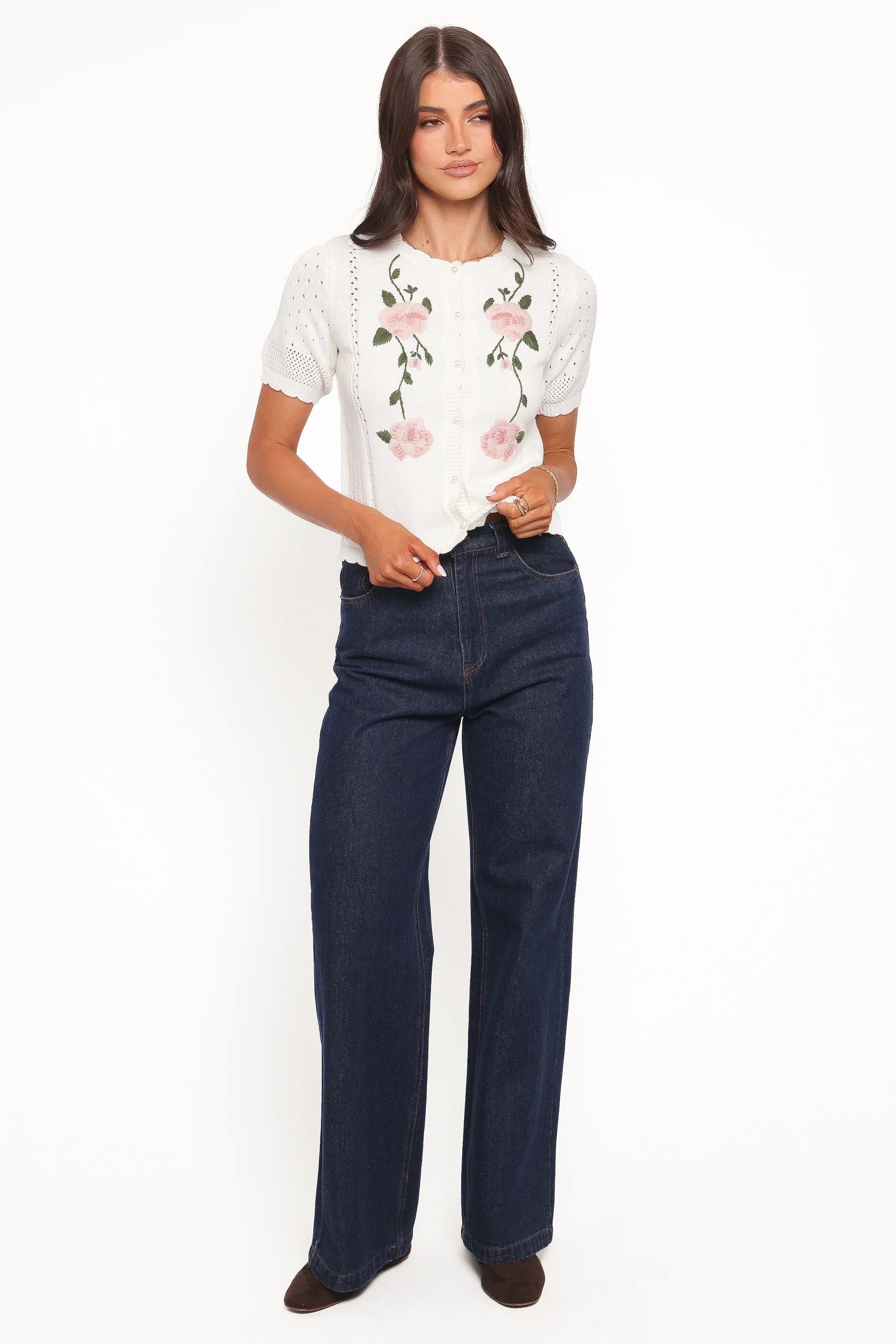 Rossi Floral Button Up Cardigan White Pink