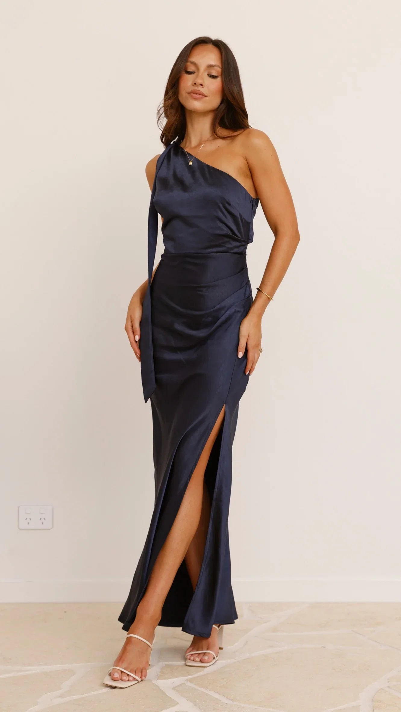 Halle One Shoulder Maxi Dress Navy