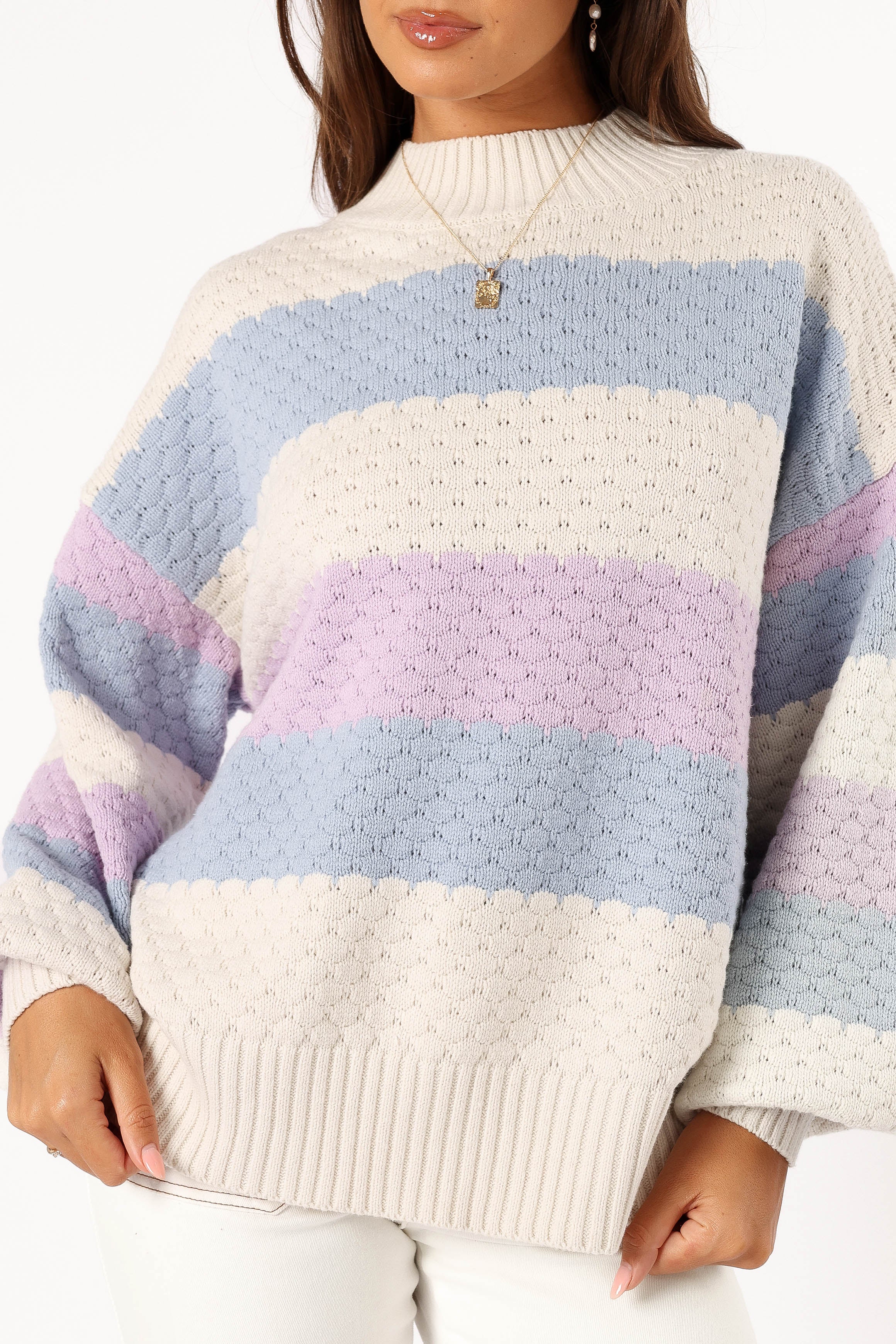 Dani Multi Stripe Knit Sweater White Light Blue
