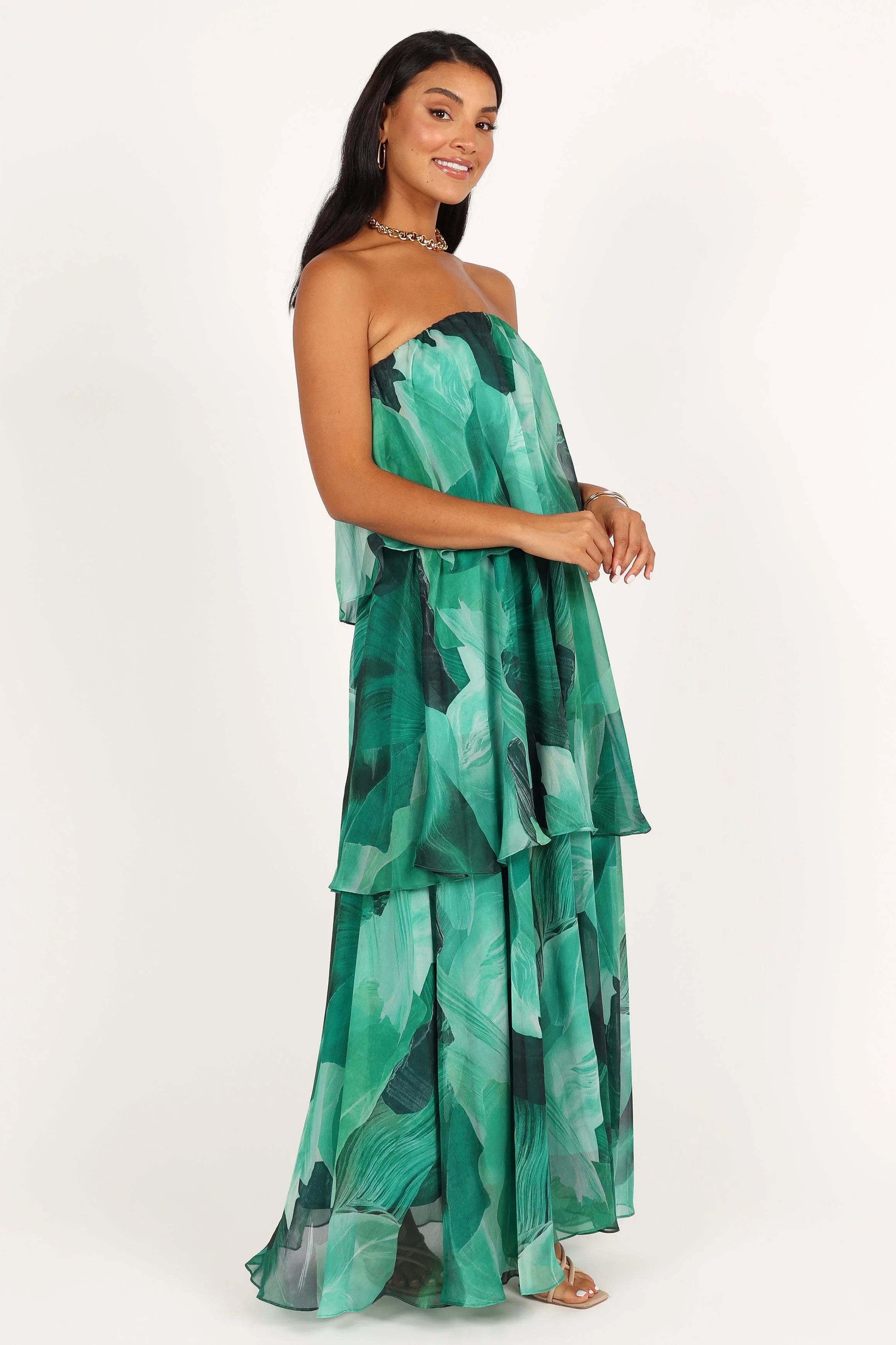 Bloom Strapless Maxi Dress Green Floral