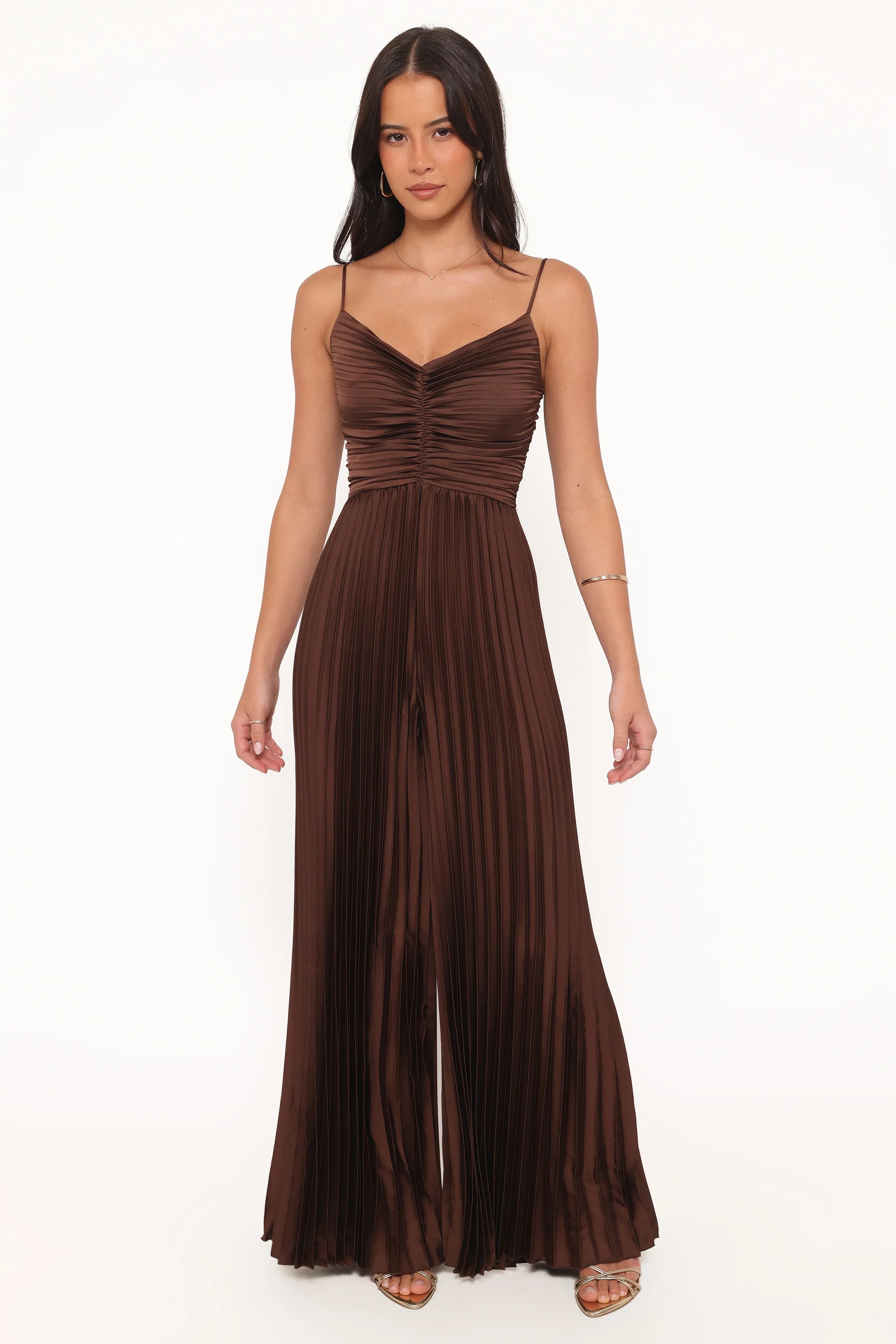 Angelique Pleated Jumpsuit Chocolate Brown