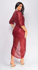 Uma Sequin Midi Dress Burgundy