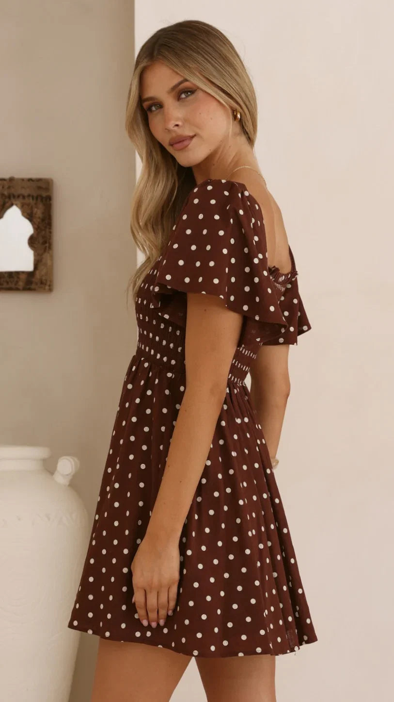 Molly Mini Dress Chocolate Nude Spot