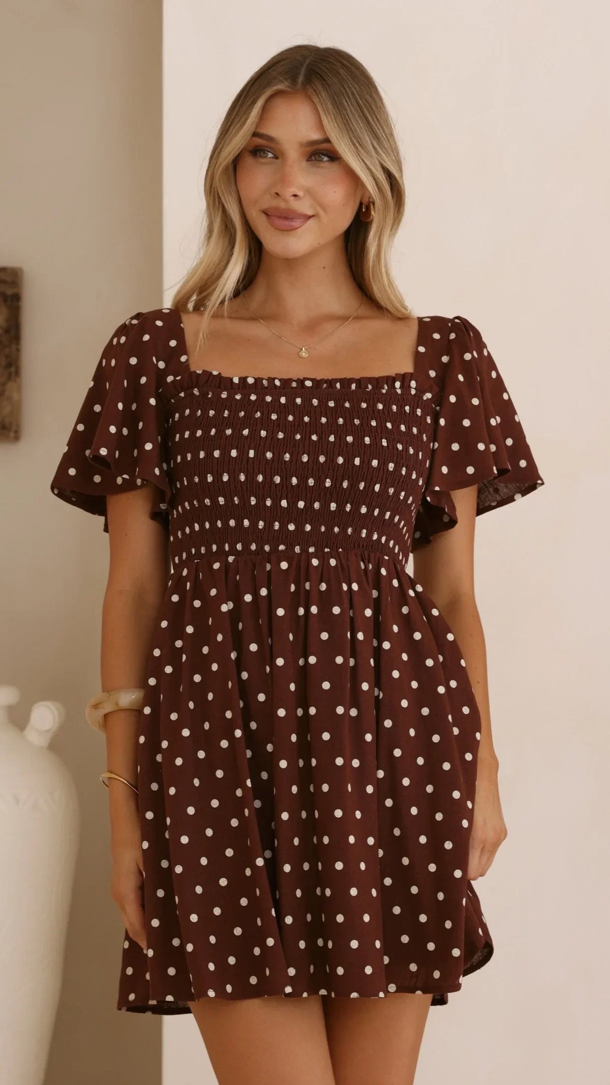 Molly Mini Dress Chocolate Nude Spot