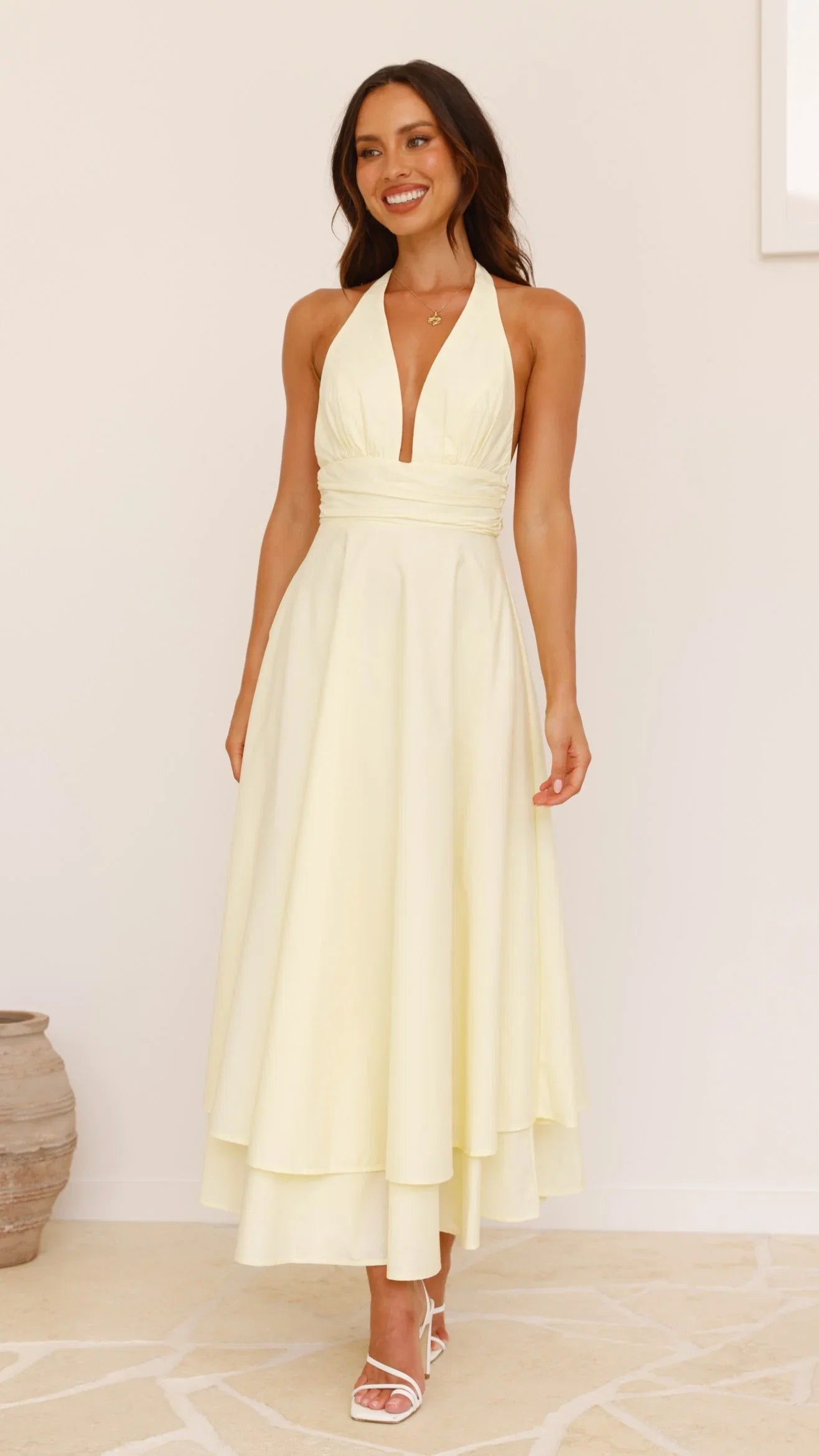 Kathy Halter Neck Maxi Dress Lemon