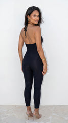 Selena Cowl Halter Capri Jumpsuit Black