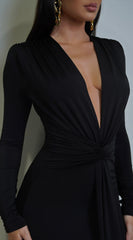 Niya Front Twist Drape Maxi Dress Black