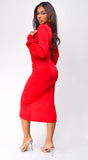 Natasa Long Sleeve Wrap Midi Dress Red