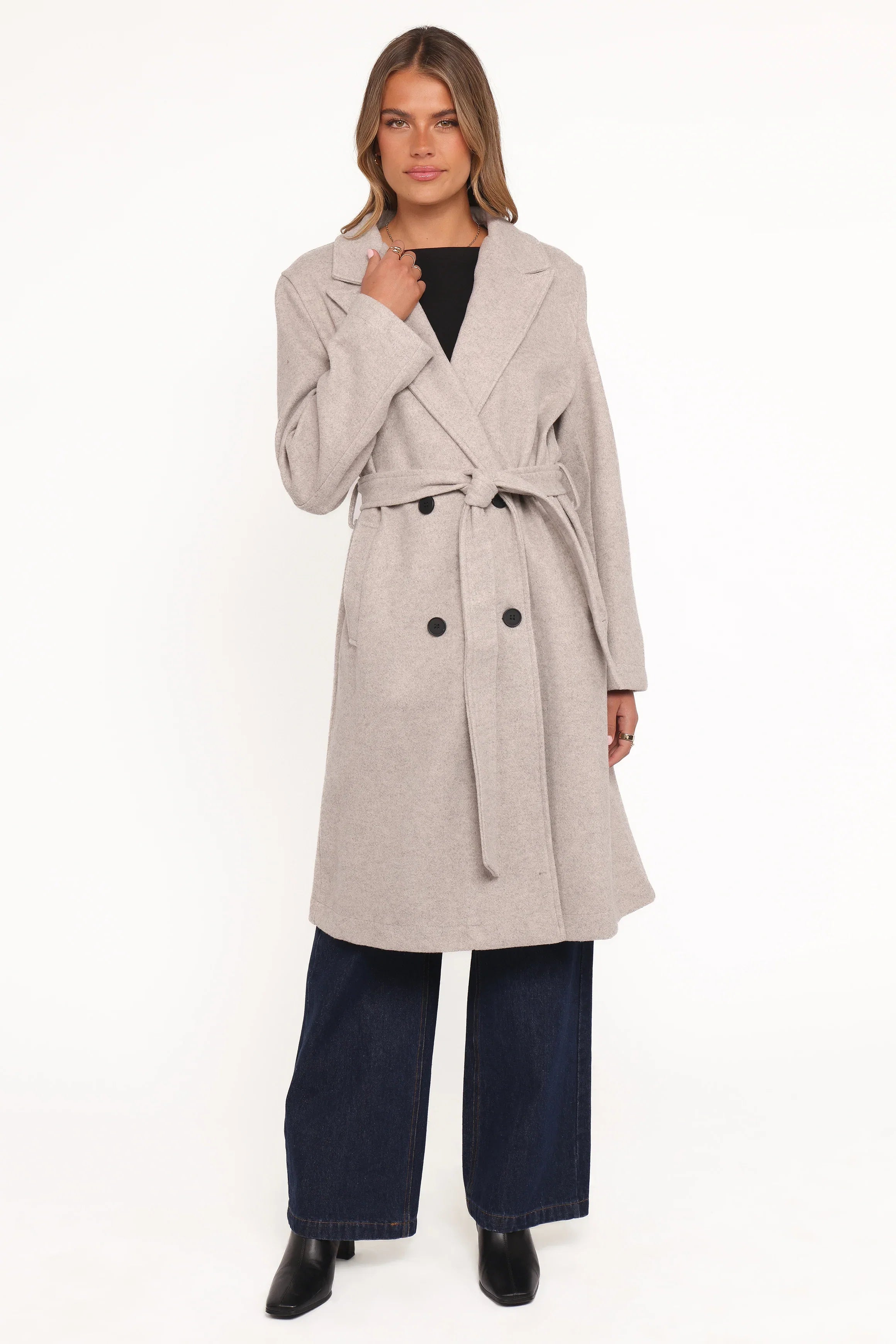 Nina Fur Collar Tie Waist Coat Cream