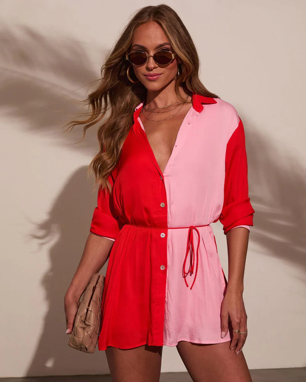Laine Waist Tie Colorblock Romper