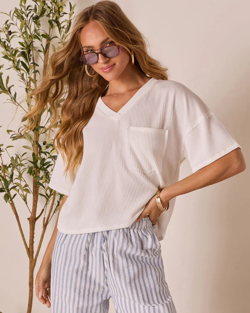 Megan Rib Knit Short Sleeve Top