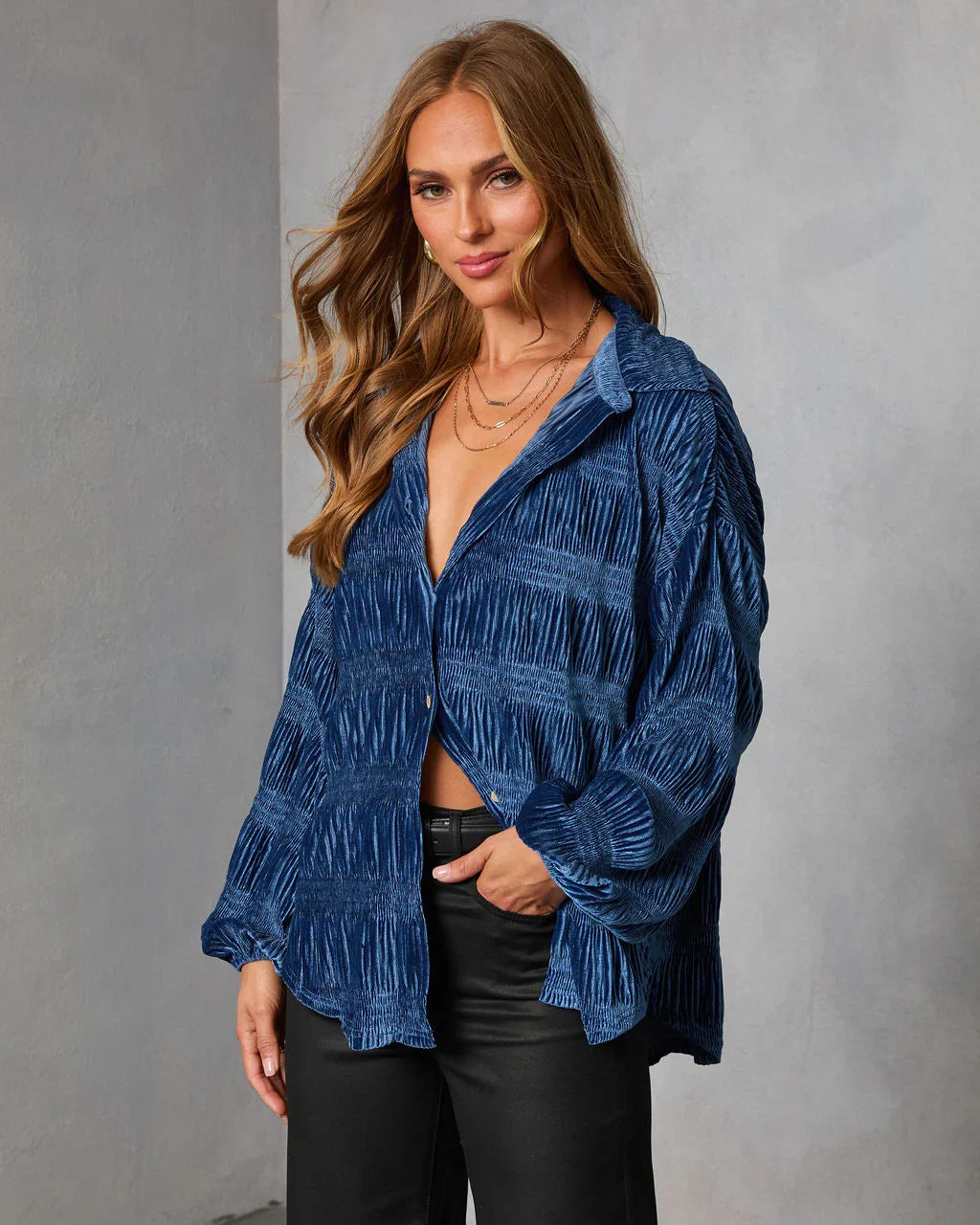 Bette Textured Velvet Button Down Top