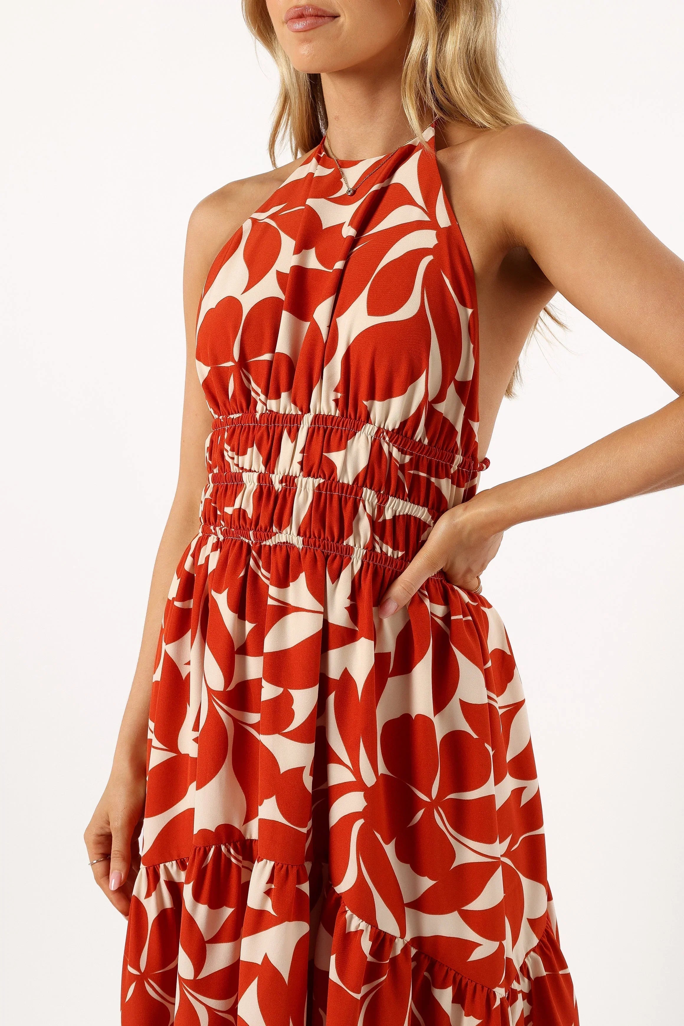 Maha Halterneck Maxi Dress Tan Floral