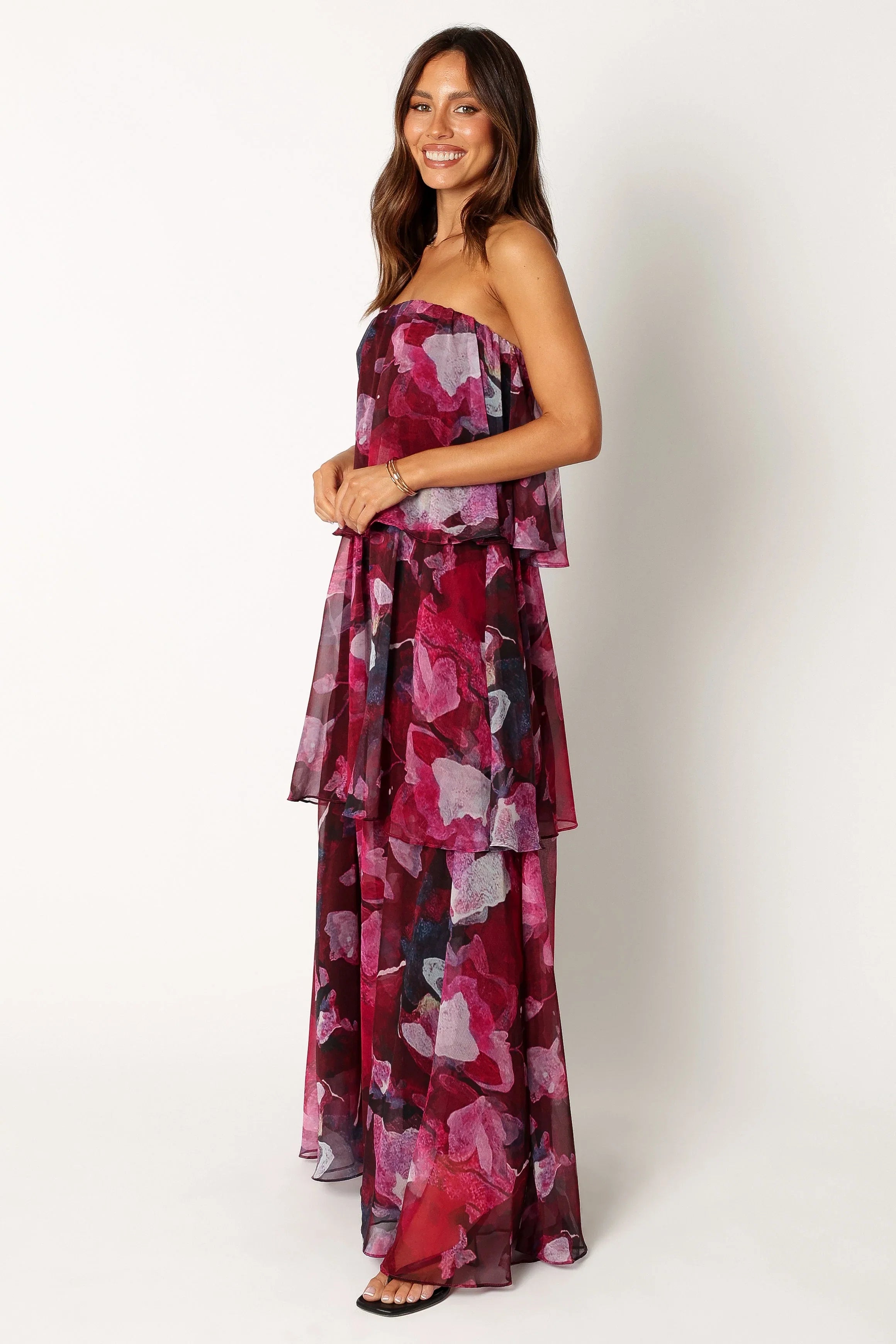 Bloom Strapless Maxi Dress Purple Floral