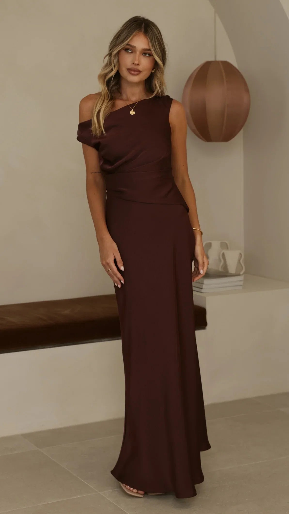 Auria Off Shoulder Maxi Dress Chocolate