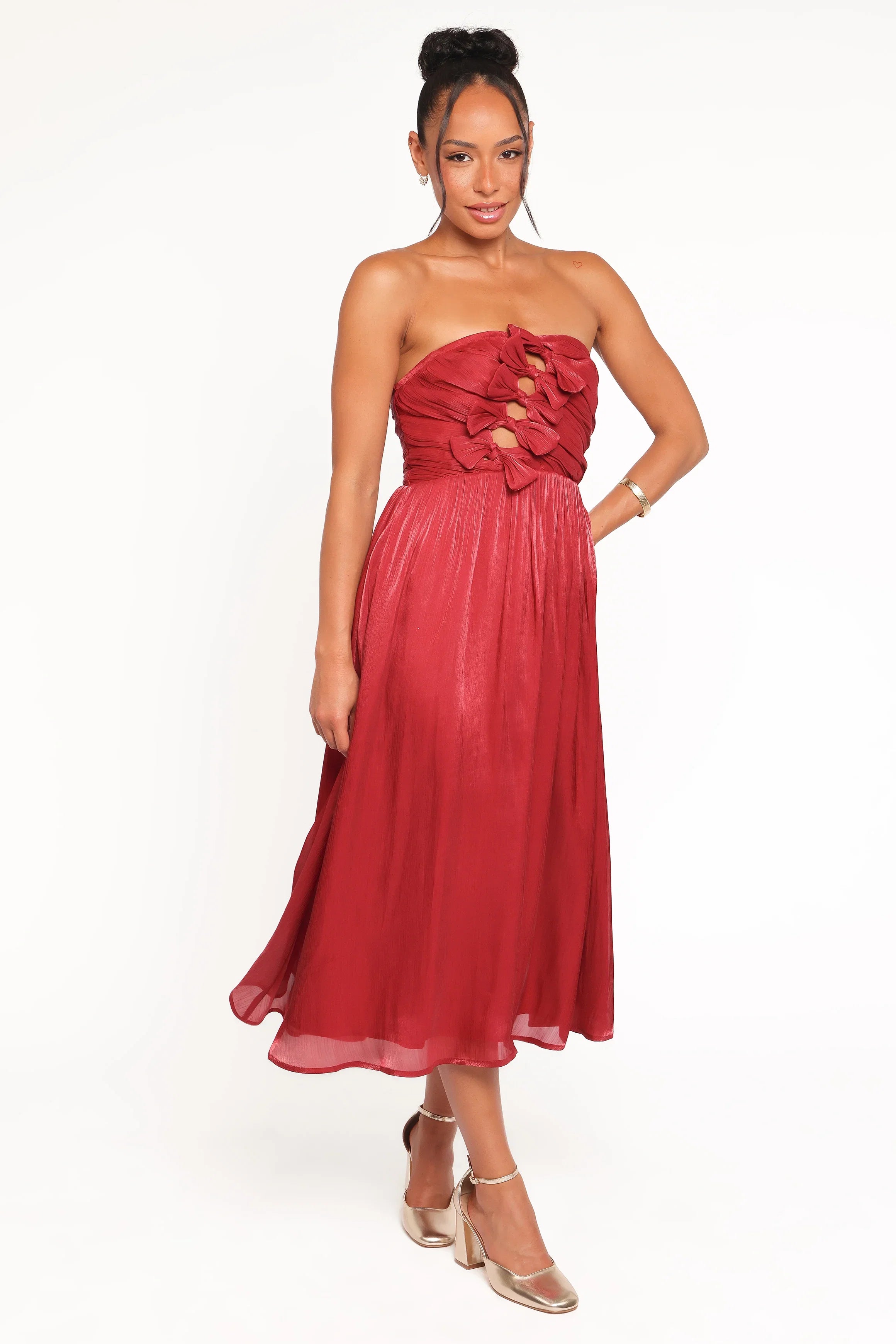 Mila Strapless Midi Dress Red