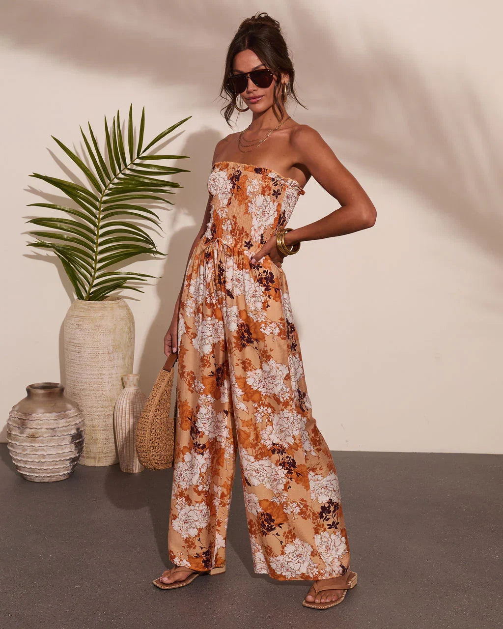 Sun Daydream Strapless Floral Print Jumpsuit