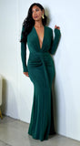 Leilani Metallic Ruched Deep V Maxi Dress Green
