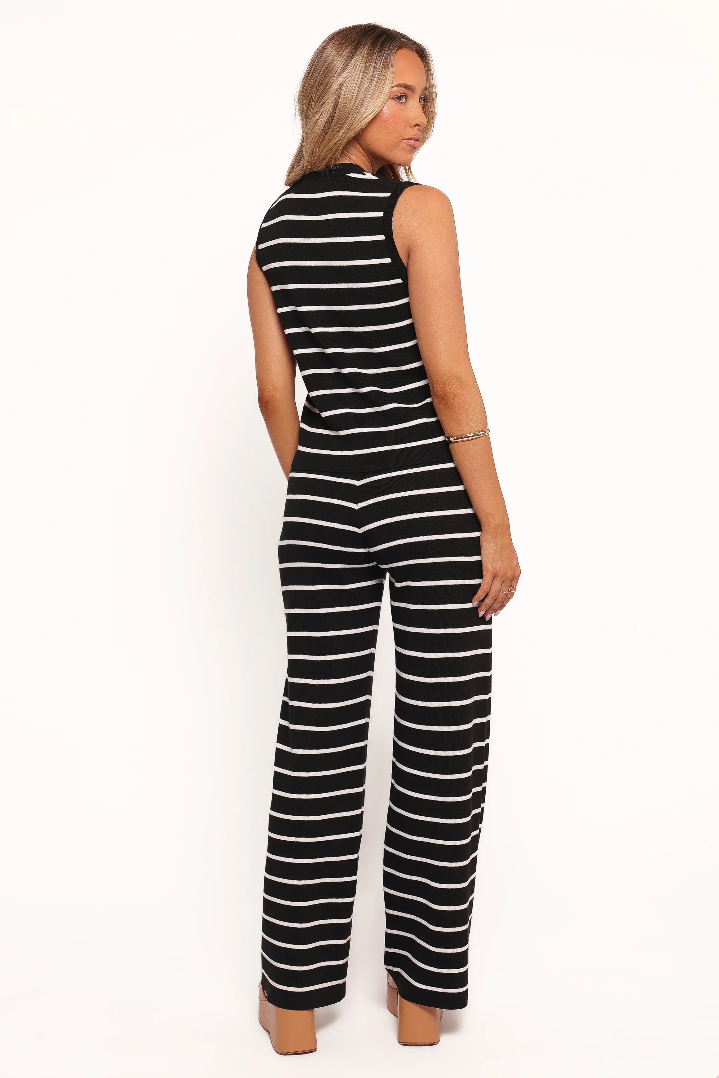 Juna Knitted Pant Set Black White Stripe