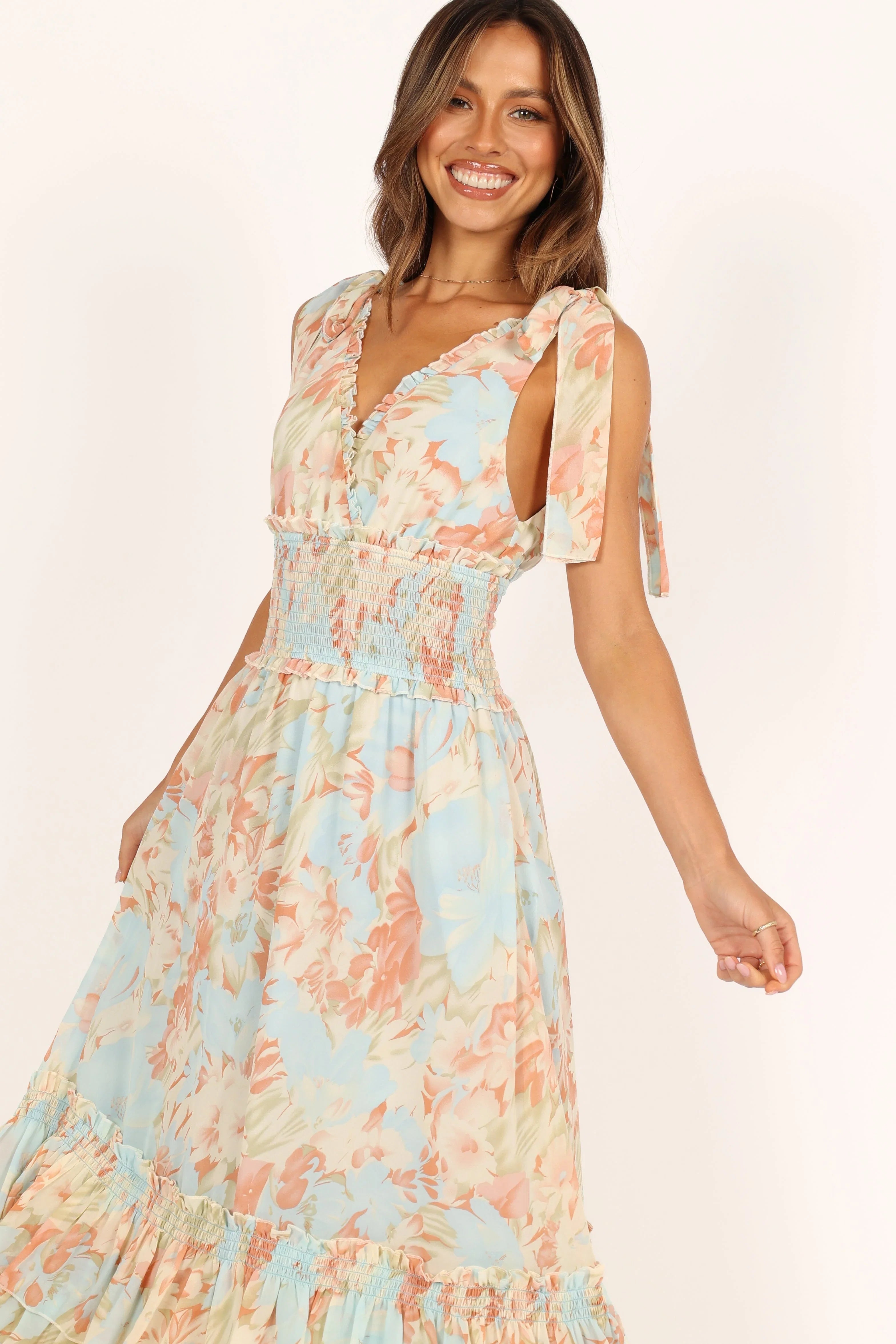 Christabel Tiered Maxi Dress Blue Floral