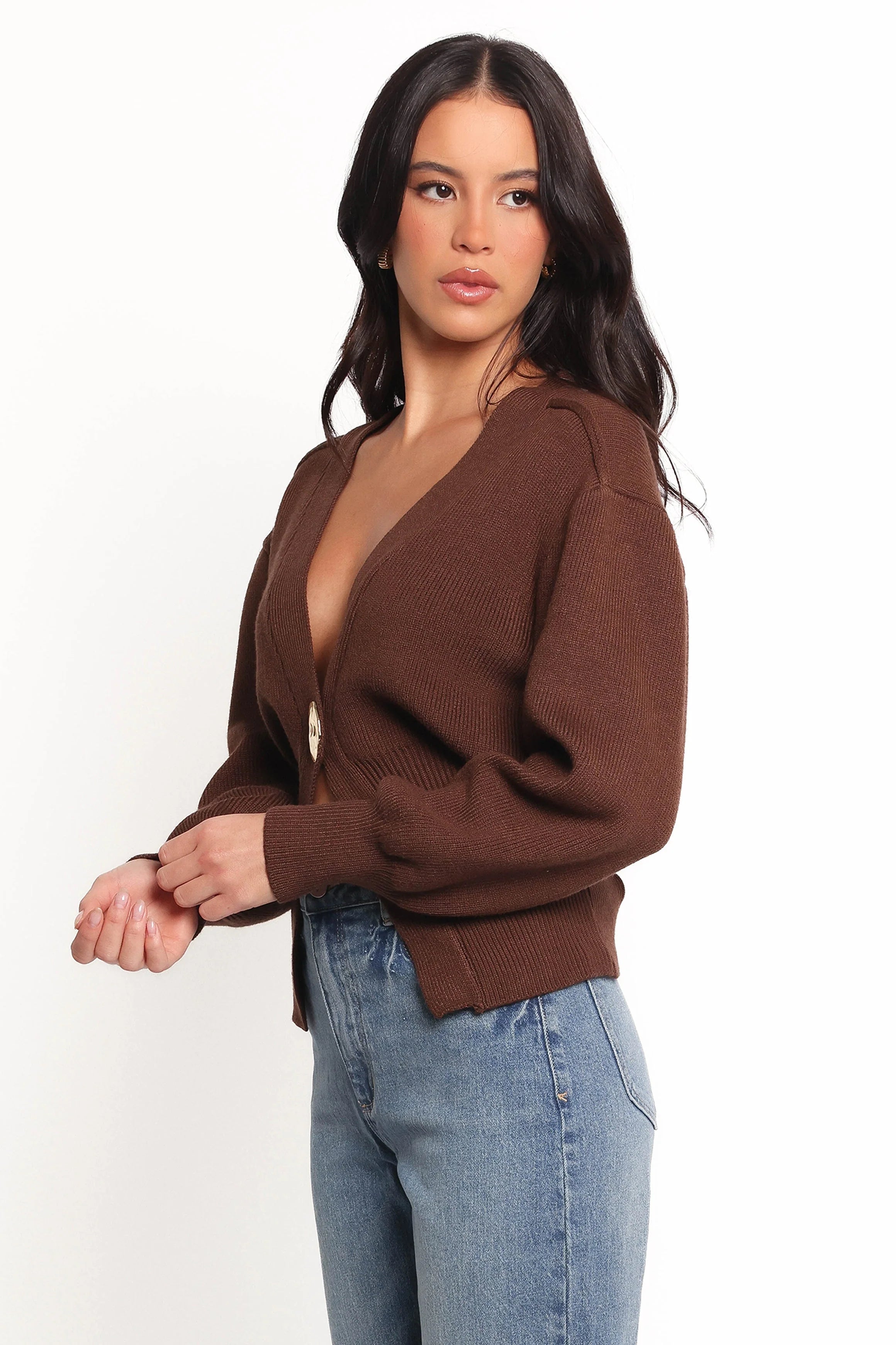 Cyrelle Single Button Cardigan Brown