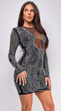 Nuria Black Mesh Rhinestone Mini Dress
