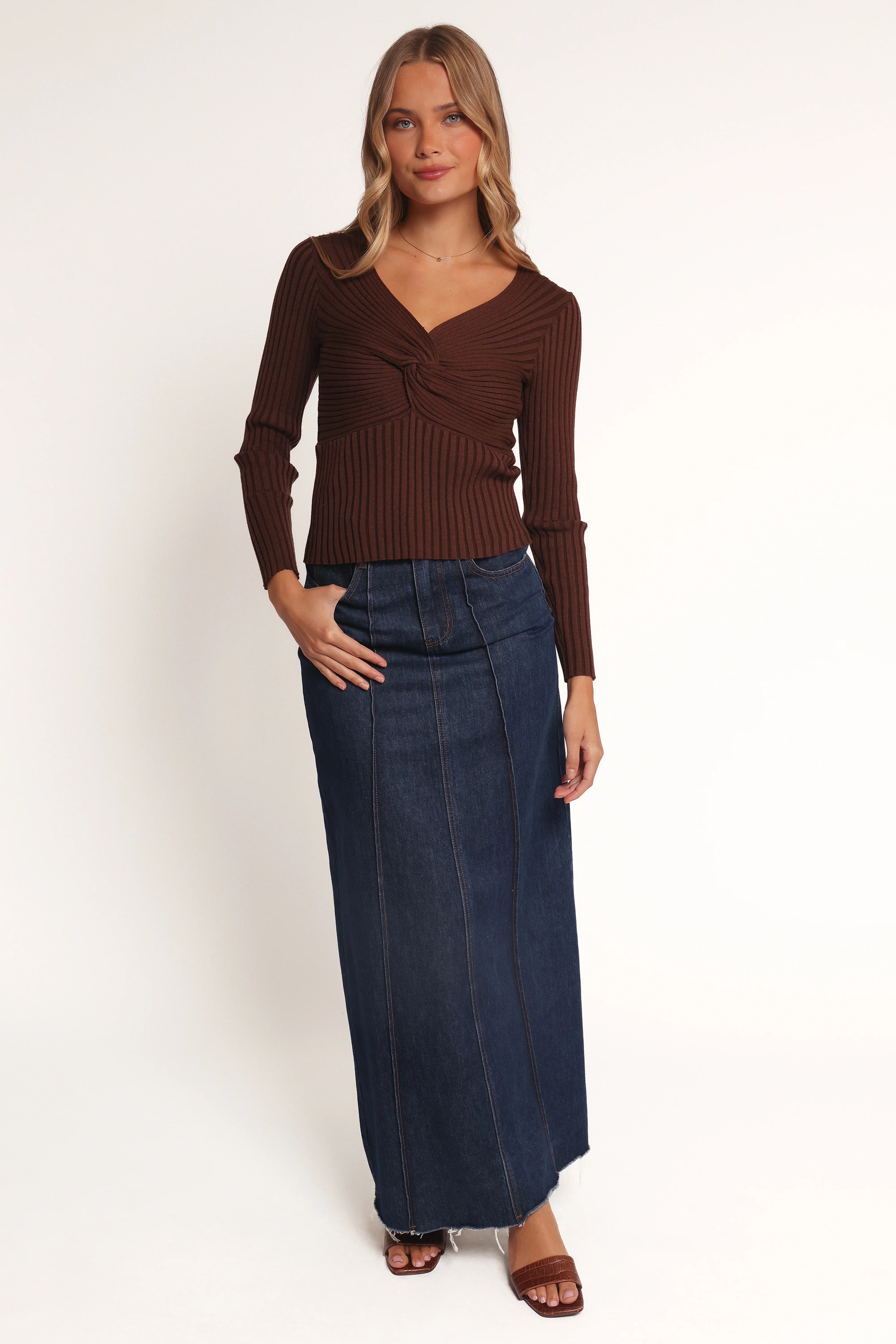 Demi Twist Detail Knit Top Brown
