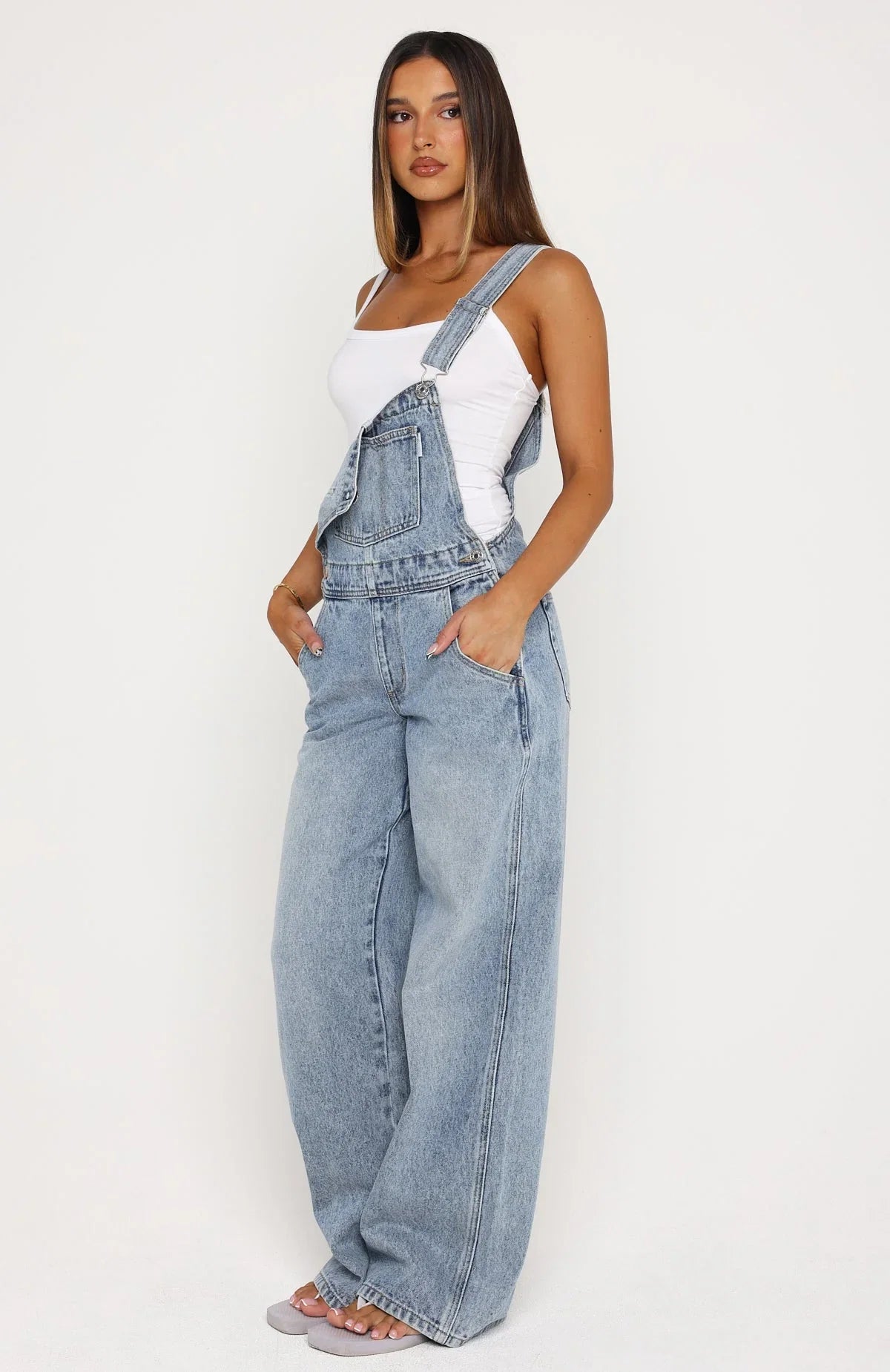 This Isnt Working Denim Overall Jumpsuit Vintage Ice Blue