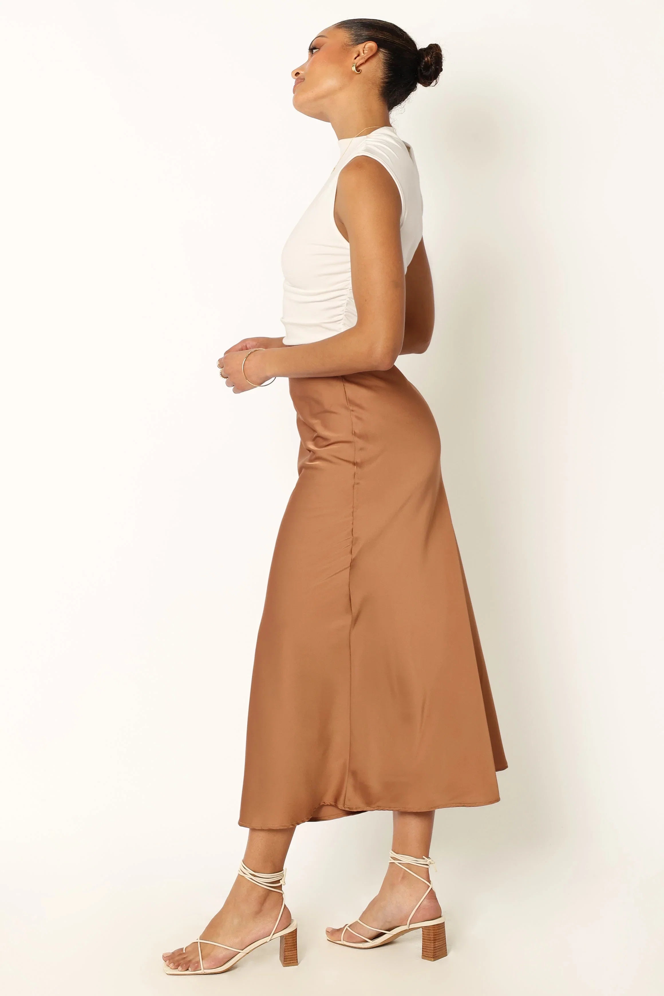 Nellie Satin Midi Skirt Bronze