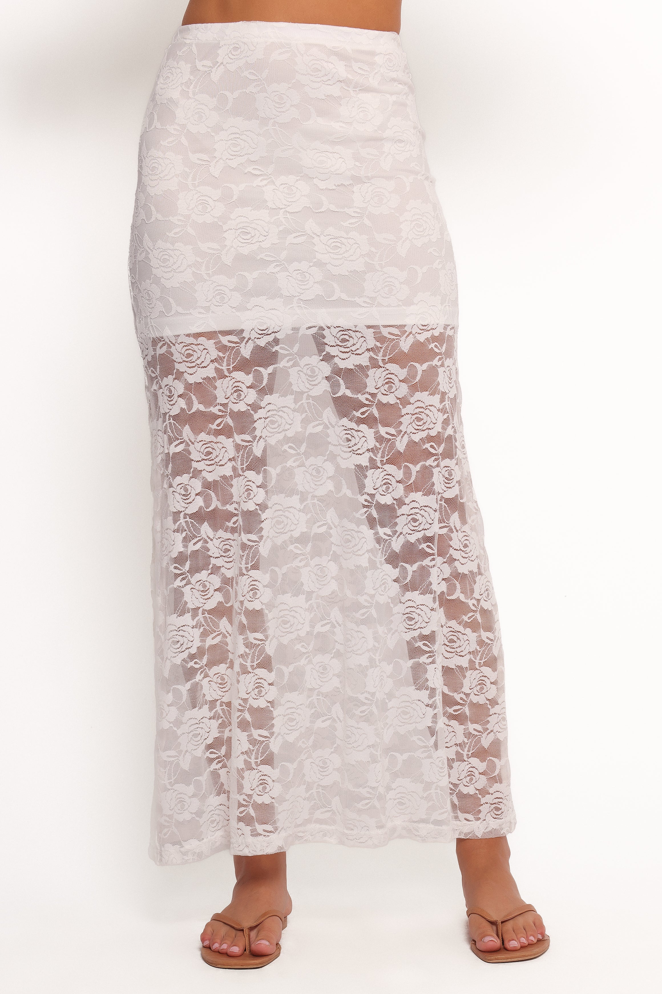 Laken Sheer Lace Maxi Skirt White
