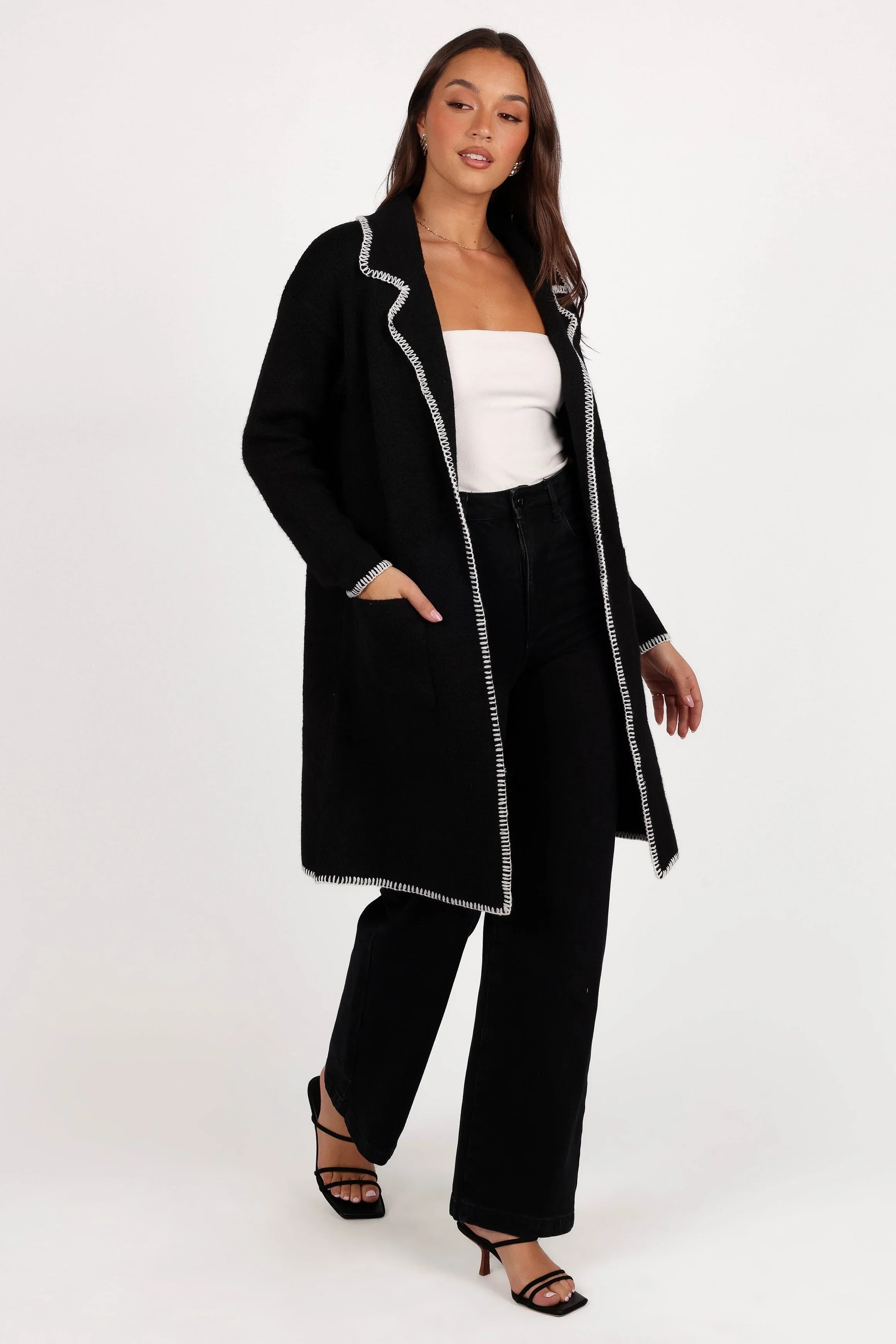 Oaklynn Contrast Stitch Coatigan Black