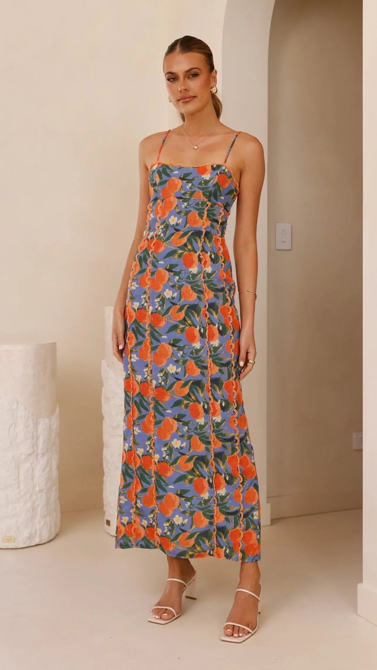 Carlia Midi Dress Orange Print