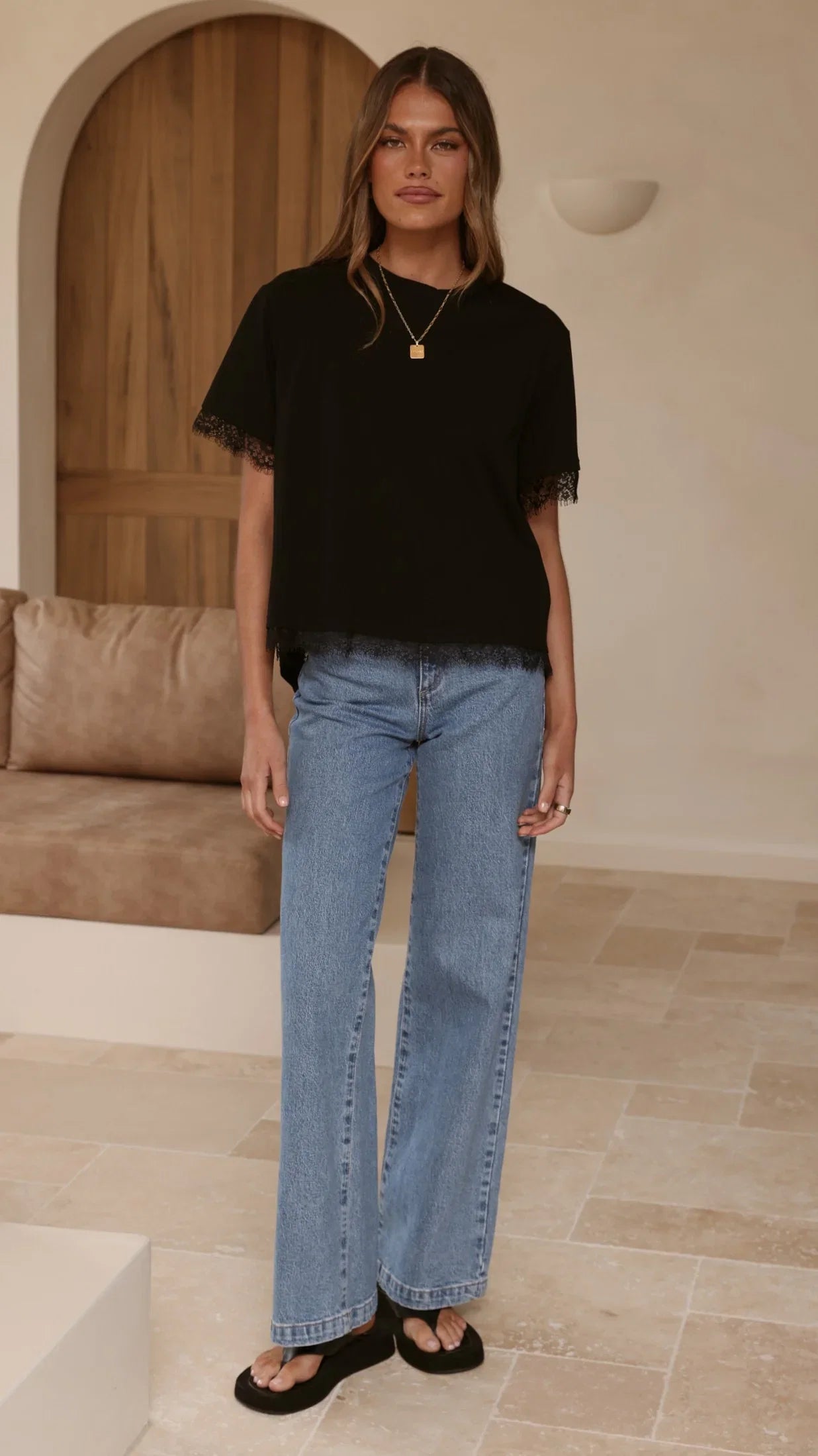 Clare Lace Back T Shirt Black