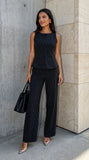 Avelora Pinstripe Tailored Set Black