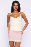 Too Cute To Care Bow Trim Cami Top Cream