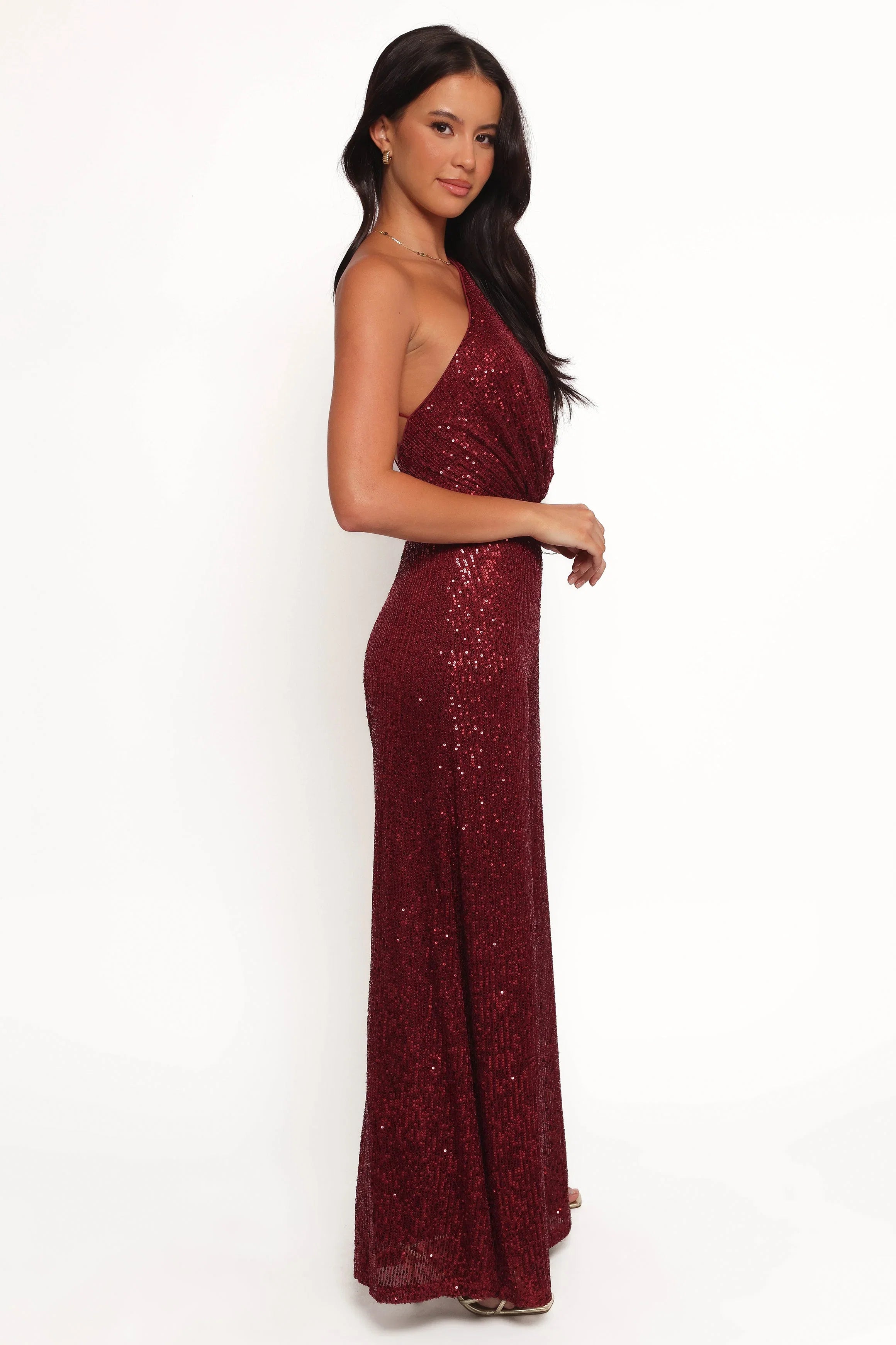 Khianna Sequin One Shoulder Jumpsuit Red