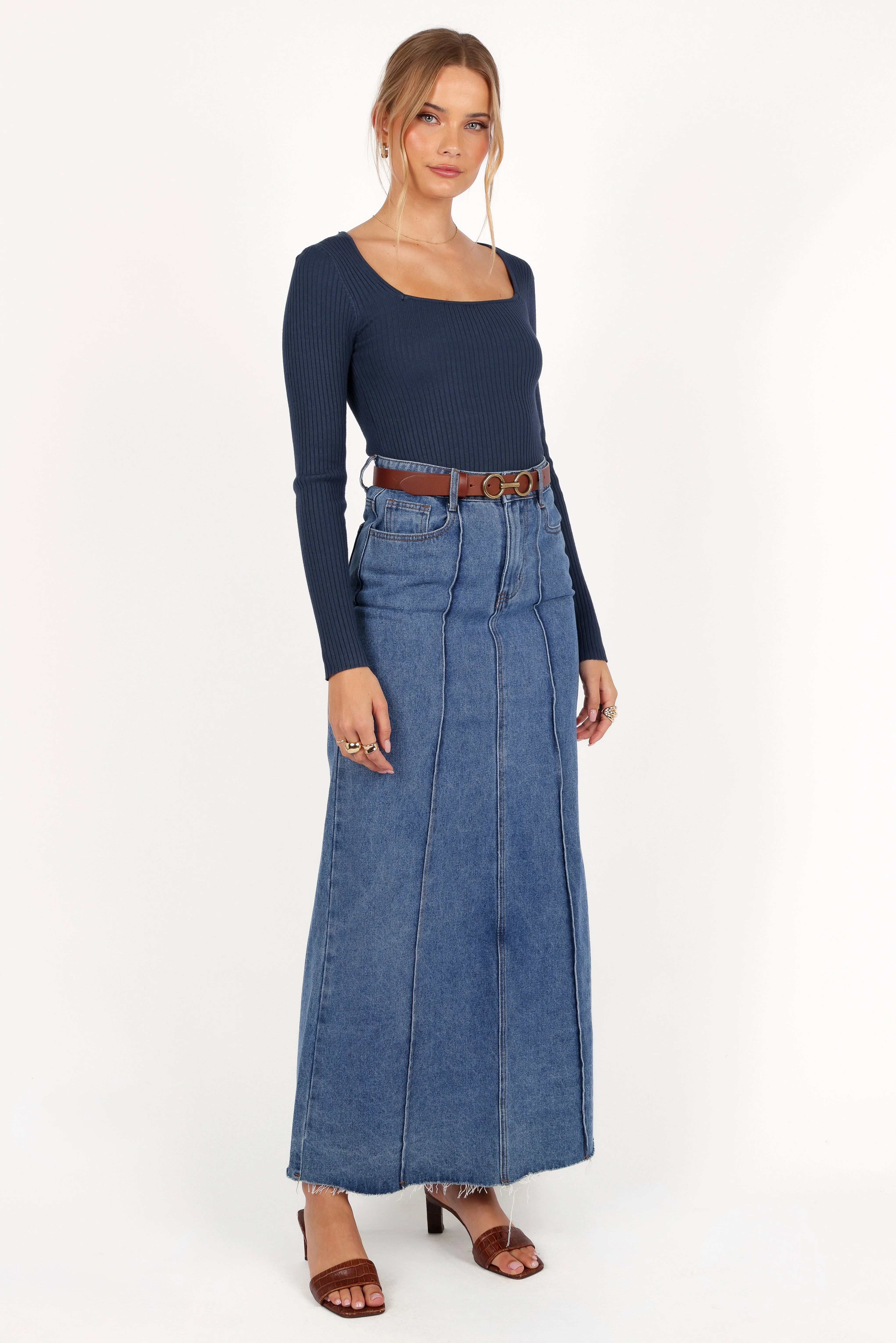Shani Ribbed Knit Top Dusty Blue