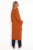 Makenna Long Open Front Cardigan Rust