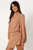 Galen Long Sleeve Romper Mocha