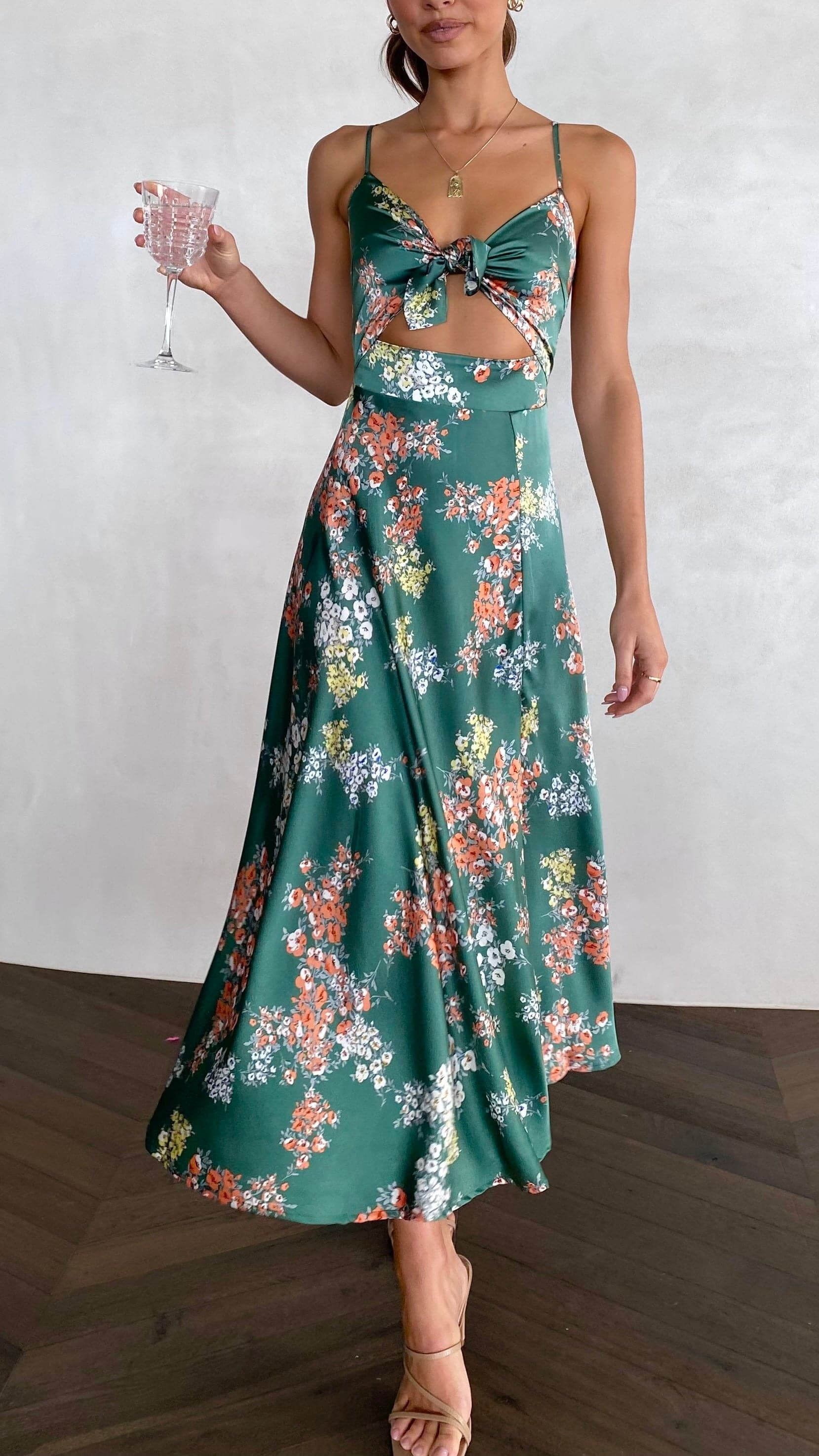 Dreamers Midi Dress Green Floral