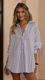 Arli Button Up Shirt Blue White Stripe