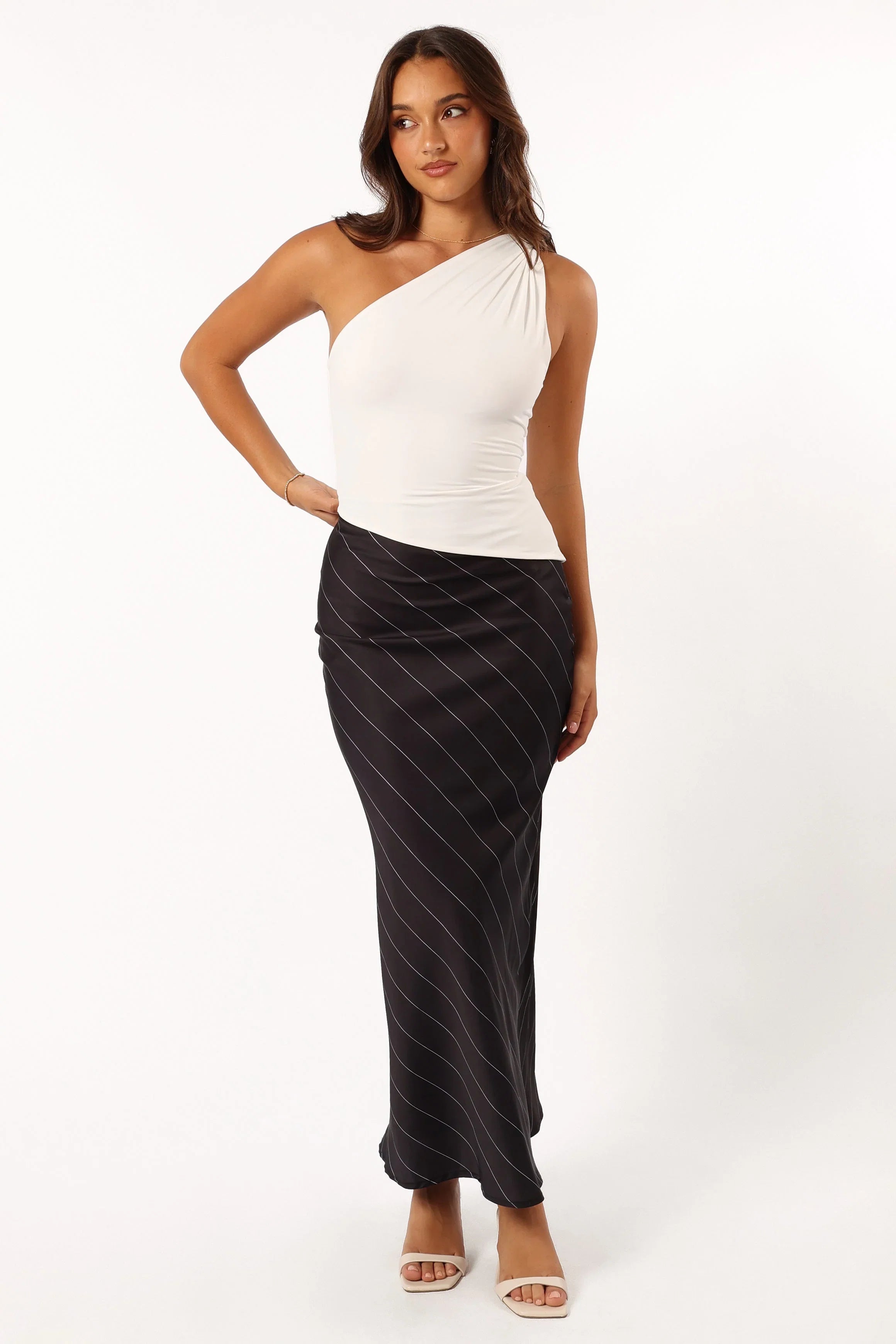 Heidi Stripe Slip Skirt Black White Stripe