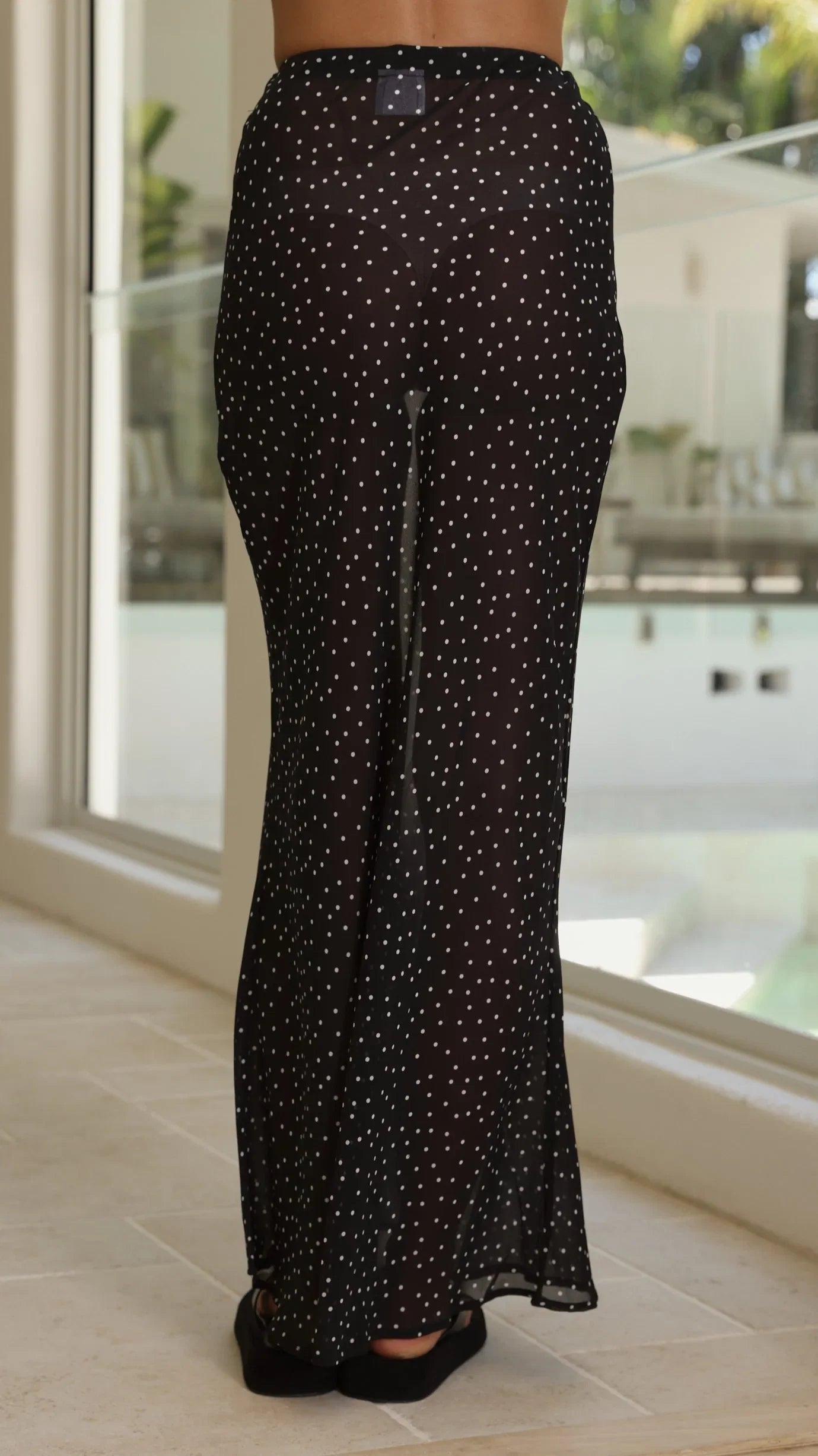 Elena Top and Maxi Skirt Set White Black Polka